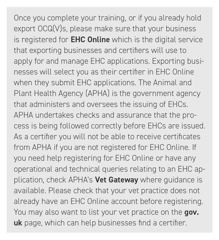 BOX (2) Further information about export health certificates