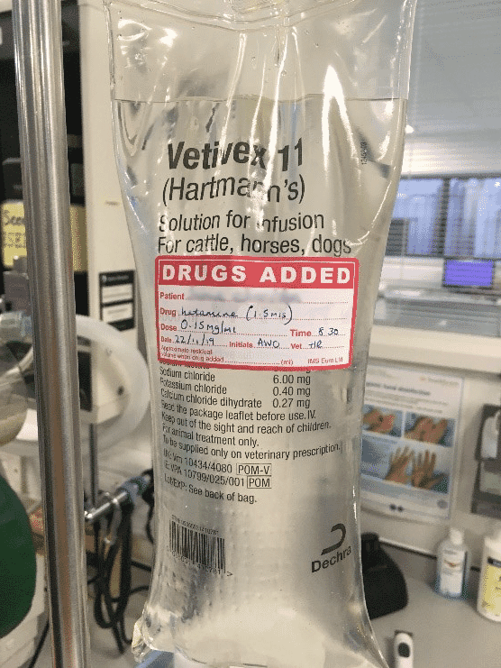 FIGURE (1) A constant rate infusion of ketamine can be added to intravenous fluid therapy